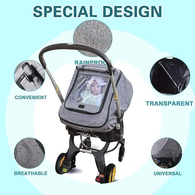 Car Seat Rain Cover,Universal Baby Stroller Accessory for Infant Car Seat Stroller,Waterproof, Windproof Protection,Protect from Dust Snow(Grey)
