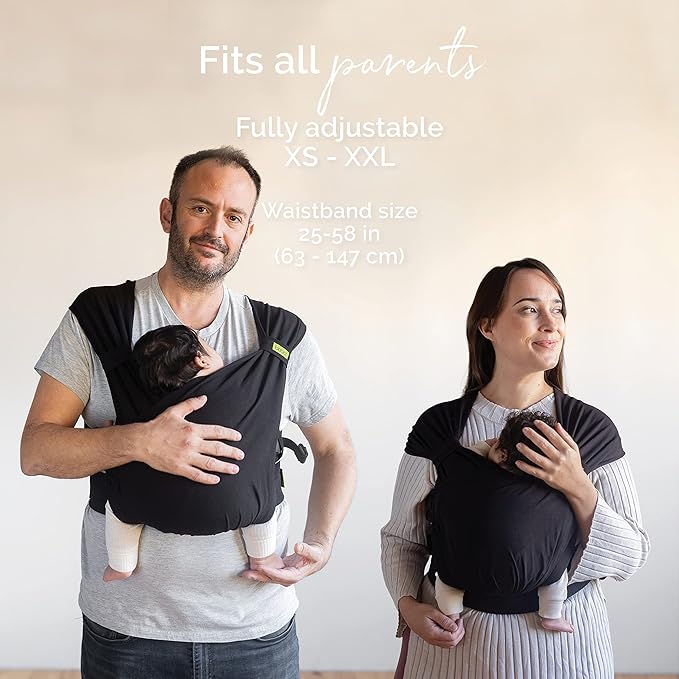 Boba Bliss Pre-Wrapped Baby Carrier with Buckle - Newborn to 7-35 lbs Light, Breathable & Easy to Adjust Hybrid Infant Sling & Toddler Carrier - Certified Hip-Healthy for 0-18 Months - Black