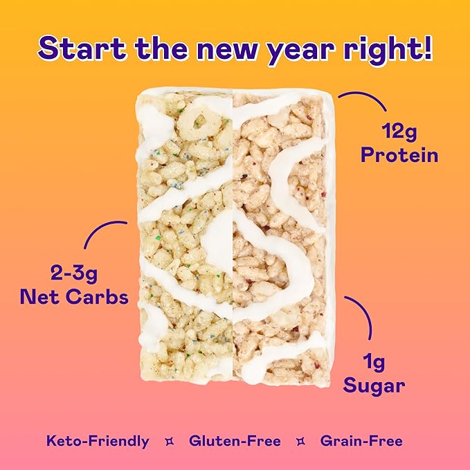 MAGIC SPOON Treats - High Protein, Low Carb, Keto Friendly, 1g of Sugar, Gluten Free, Crispy Treat Cereal Bar, On-The-Go Healthy Snack (8 Birthday Cake Bars, 8 Strawberry Milkshake Bars)