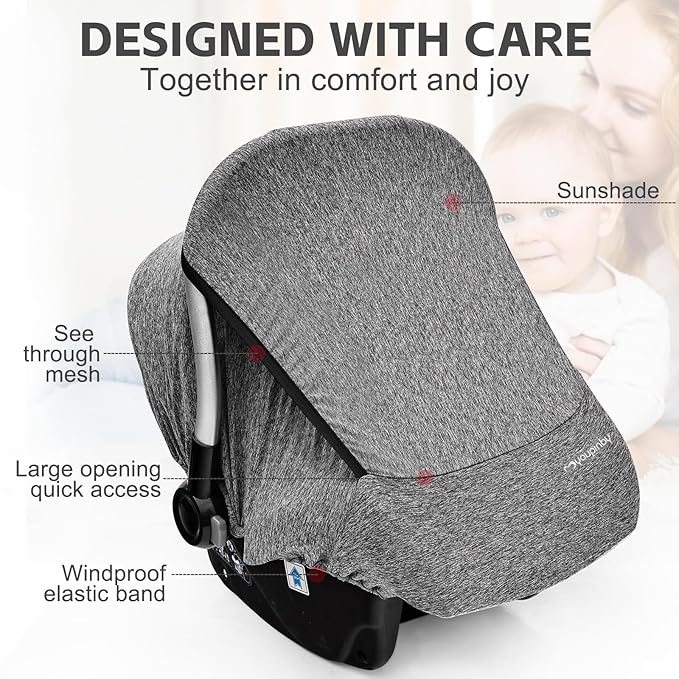 Baby Car Seat Cover, Extra Large Mesh Window, Breathable Fabric, Infant Windproof Canopy, Universal Fit CarSeat Covers for Babies, Machine Washable, Must Have Baby Gift. (Gray)