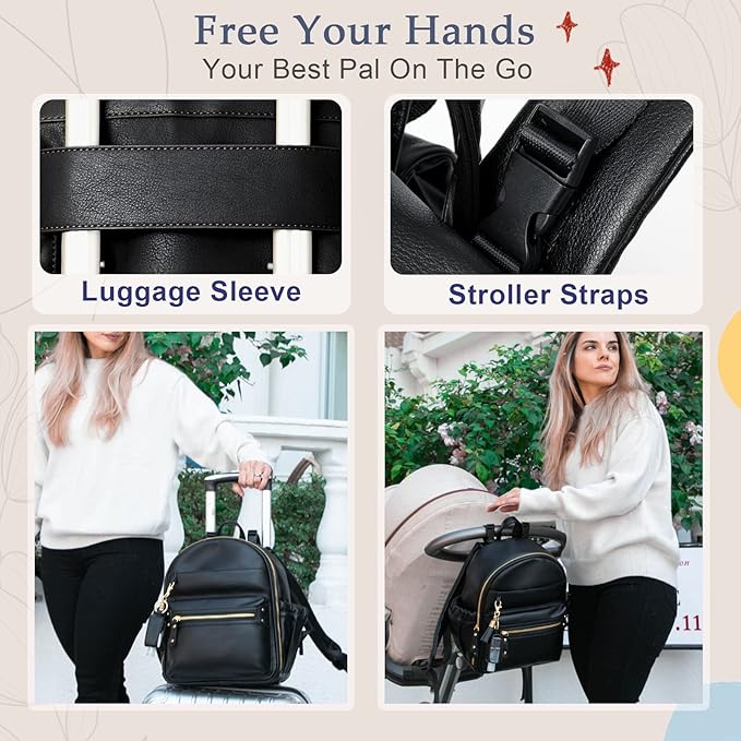 miss fong Small Diaper Bag Mini Diaper Bag Backpack Mini Backpack with 11 Pockets Baby Diaper Bag with Hand Sanitizer Holder, 2 Insulated Pockets-BALCK