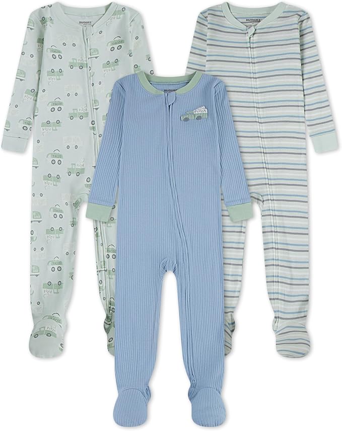 HUGGIES unisex-baby 3-pack Footed Coverall Pajamas
