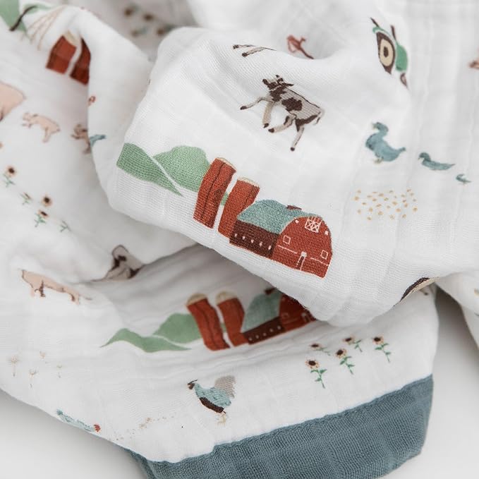 Little Unicorn Newborn Receiving Quilt | Ultra- Soft, Multi-Layered Muslin Fabric | Gift for Newborns & on-The-go (Farmyard)