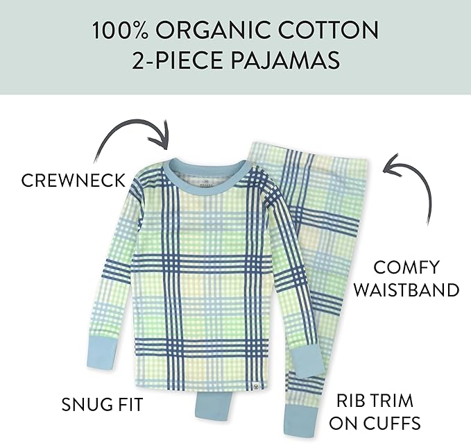HonestBaby 2-Piece Pajamas Sleepwear Pjs 100% Organic Cotton for Baby, Toddler, Kids, Boy