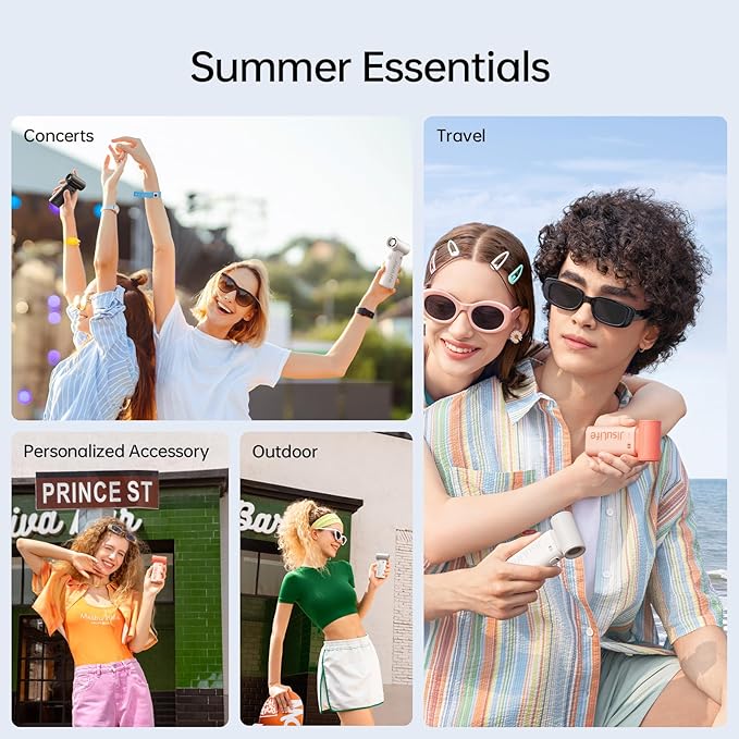 JISULIFE Portable Handheld Fan Life9, Turbo Power High Speed Air [12H Max Cooling Time], 5 Gear Wind, 3600mAh Rechargeable, Mini Pocket Design, Personal Fan for Travel Concerts Camping Makeup - Grey