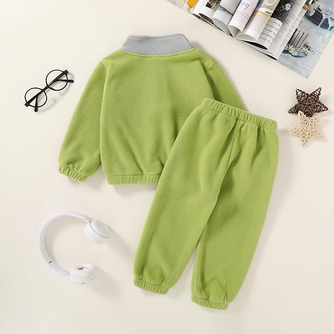 YOUNGER TREE Toddler Boy Girl Clothes Fleece Fall Winter Outfit Baby Long Sleeve Button Sweatshirt and Pants Sweatsuits Set