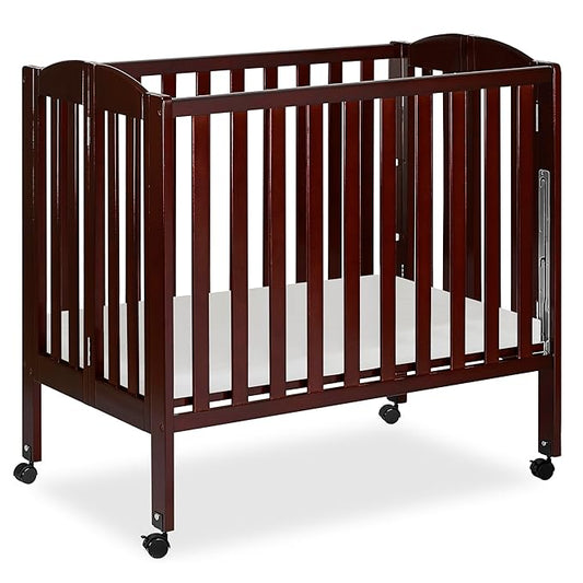 Dream On Me 3 In 1 Portable Folding Stationary Side Crib In Espresso, Greenguard Gold Certified, Safety Wheel With Locking Casters, Convertible, 3 Mattress Heights