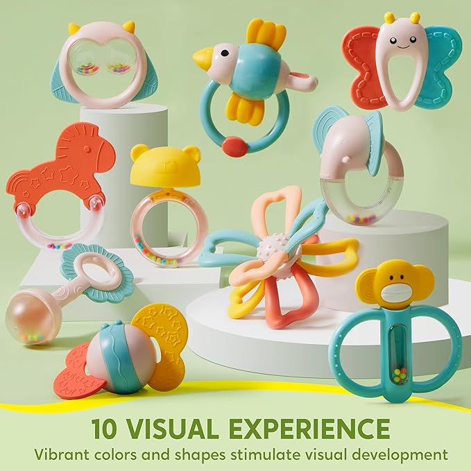 SYNCFUN Baby Toys 0-6 Months, 10 Pack Baby Teething Toys, Infant Teether, Rattles Teethers for 0-3-6-12 Months, Newborn Boy Girl Gifts