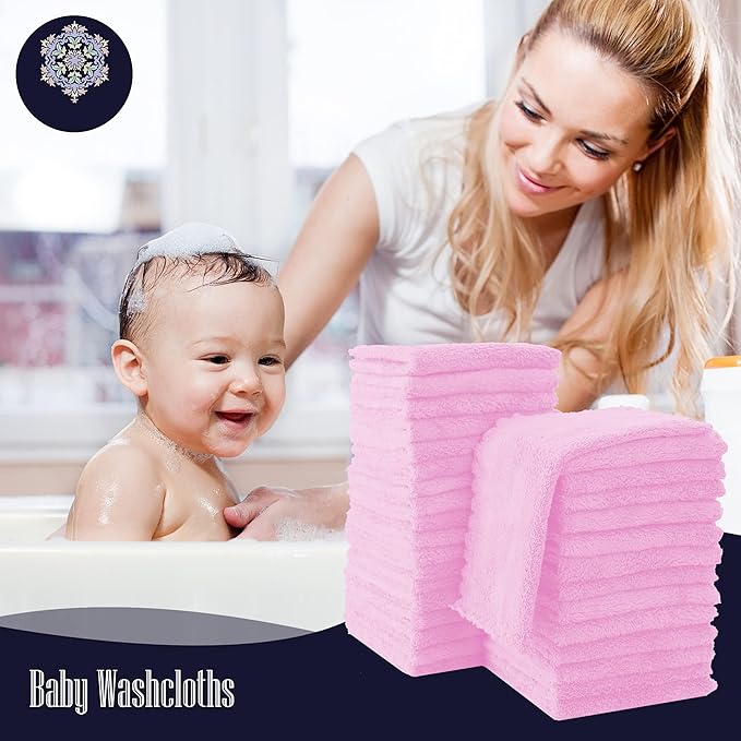 32 Pack Baby Washcloths - 10x10 Inch, Microfiber baby towel - Absorbent and Soft baby Wash Clothes for Newborns, Infants and Toddlers - Quick Dry baby boys and girls face towel - Frozen Berry