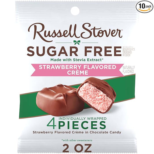 RUSSELL STOVER Sugar Free Strawberry Flavored Crème Candy, 2 oz. bag (Pack of 10)