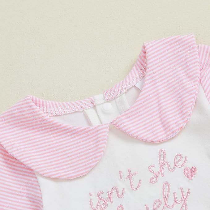 Newborn Baby Girl Footed Romper Onesie Little Sister Embroidery Fall Clothes Coming Home Outfit Vintage Jumpsuit