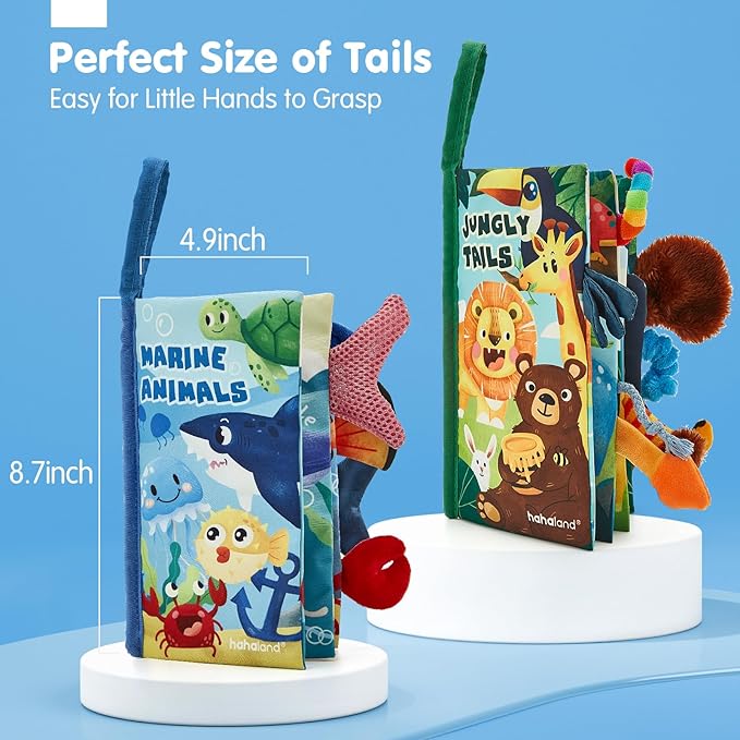 hahaland Baby Toys 0-6 Months - Crinkle Books for Babies 2-Pack, Soft Cloth Sensory Touch Feel Baby Book 6-12 Months, Infant Tummy Time Toys 3 Month Newborn Baby Boys Gifts Christmas Stocking Stuffers