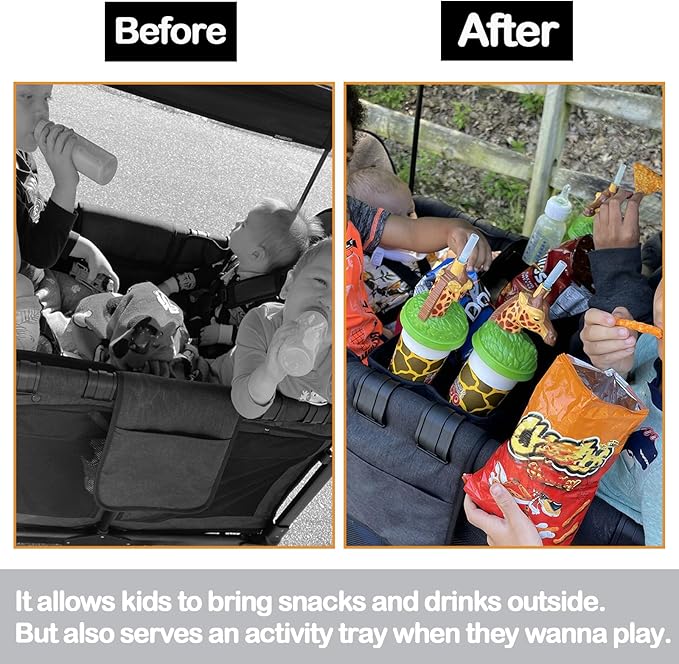 Stroller Snacks Tray for Wonderfold Wagon W Series Accessories Waterproof Kids Toy Placement Faux Leather Sides for Eating and 4 Kid’s Cup Holder (W4 Series)