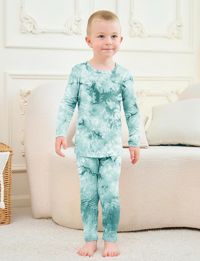 Jimonda Kids Toddler Soft Rayon From Bamboo Pajamas Long Sleeve Boys Girls Sleepwear Outdoor 4pcs Set Tops&Pants Tie Dye Pj