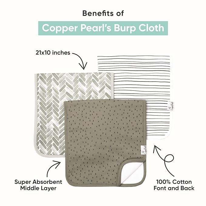 Baby Burp Cloth Large 21''x10'' Size Premium Absorbent Triple Layer 3-Pack Gift Set"Bones" by Copper Pearl