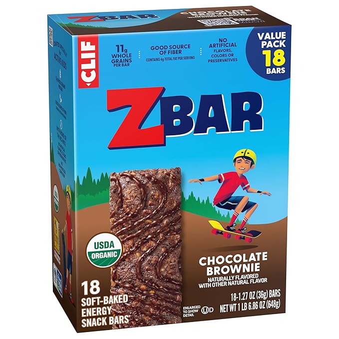 CLIF Kid Zbar - Chocolate Brownie - Soft Baked Whole Grain Snack Bars - USDA Organic - Non-GMO - Plant-Based - 1.27 oz. (18 Pack)