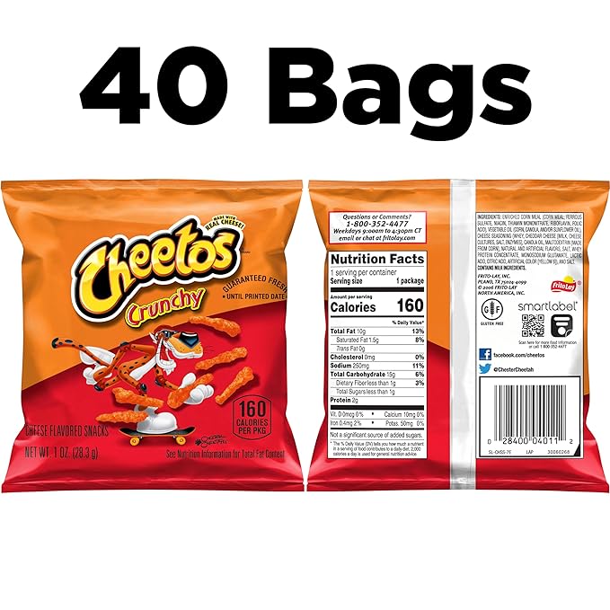 Cheetos Crunchy Cheese Flavored Snacks, Gluten Free, 1 Ounce Single Serve Bags (Pack of 40)