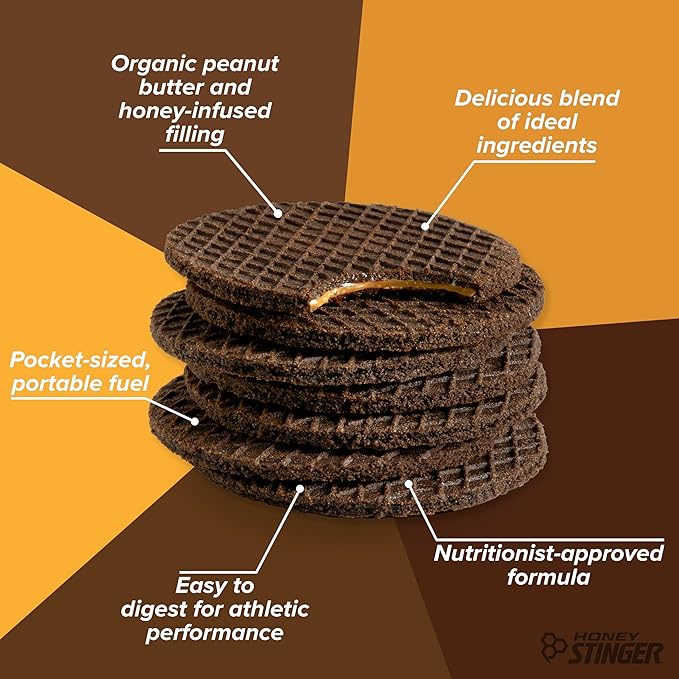 Honey Stinger Organic Peanut Butter Chocolate Waffle, Energy Stroopwafel for Exercise, Endurance and Performance, Sports Nutrition for Home & Gym, Pre & During Workout, 16.96 Ounces (Pack of 16)