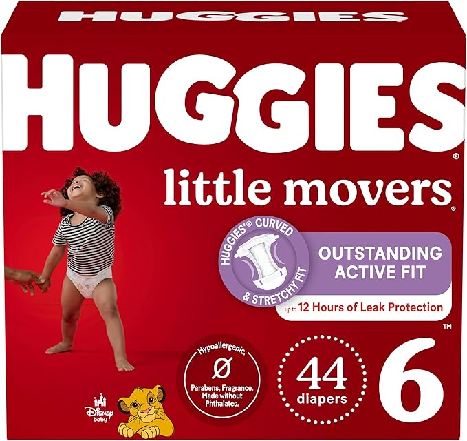 Huggies Size 6 Diapers, Little Movers Baby Diapers, Size 6 (35+ lbs), 44 Count