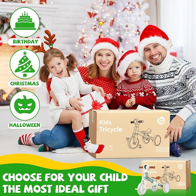 LOL-FUN Tricycle for Toddlers 1-3 Years Old Boys Girls Toy, 4 in 1 Baby Balance Bike for 1 2 Year Old Gift, Kids Bicycle with Easy Assembly Removable Pedal