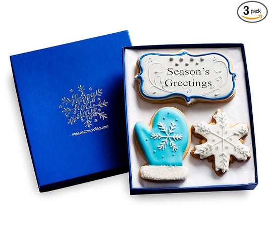 Christmas Cookies, Hand Decorated Vanilla Sugar Cookies, Christmas Gift Basket, Gourmet Holiday Food Gift Box, Christmas Gifts, For Women, Him, Her, Office, Corporate, employee, 3 Count Custom Cookies