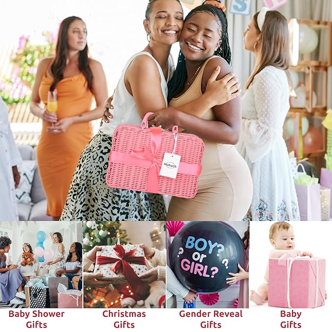 Newborn Baby Gift Set | Baby Gift Basket | Newborn Blanket, Wooden Teether, Security Blanket, Cap, Baby Bibs, Socks & Greeting Card (Pink)