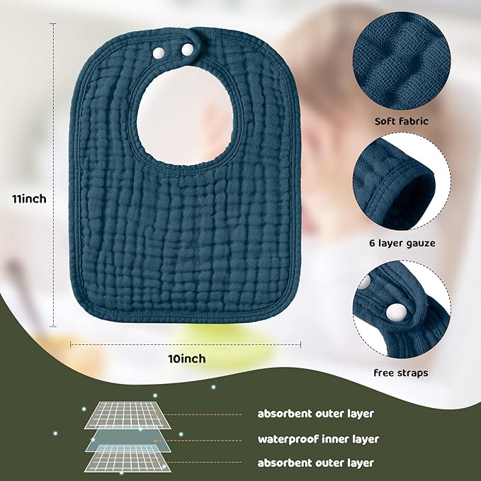 Tallew 8 Pack Baby Burp Cloth Muslin Sets Unisex Bibs Muslin Burp Cloth Cotton Burp Rags Absorbent Soft Burping Cloth (Light Color)