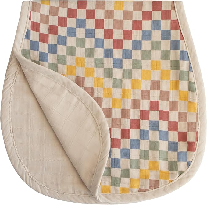 mushie Muslin Baby Burp Cloths | 100% Organic Cotton, Set of 2 (Retro Check/Fog)