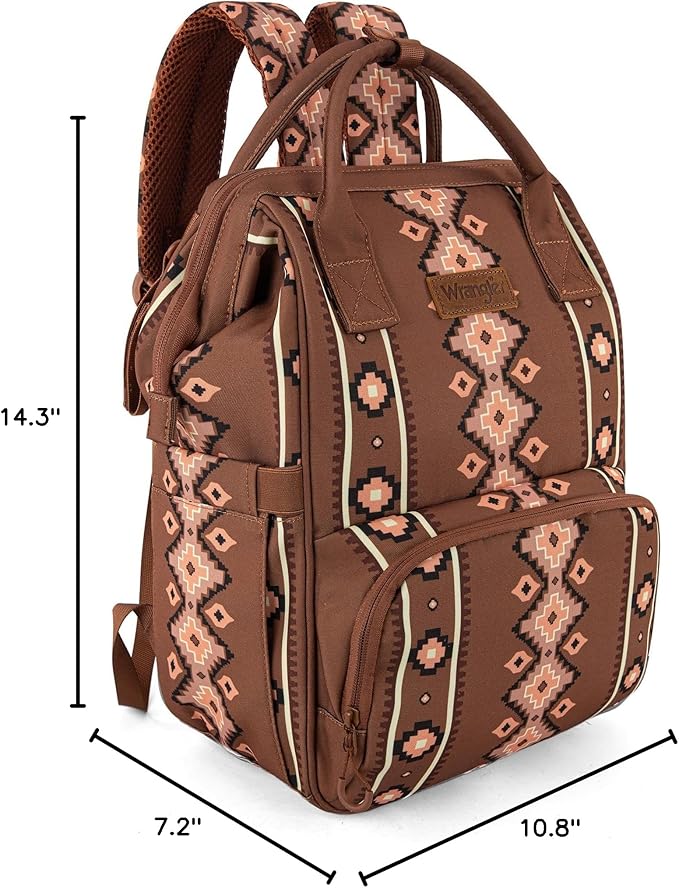 Wrangler Diaper Bag Backpack Aztec Travel Backpack Purses Western Multi-Function Baby Bags for Mom with Waterproof Insulated Pockets