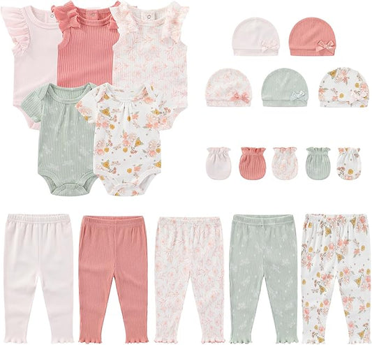 Newborn Layette Gift Set 20-Piece Cotton Baby Boy Girl Clothes Essentials and Accessories