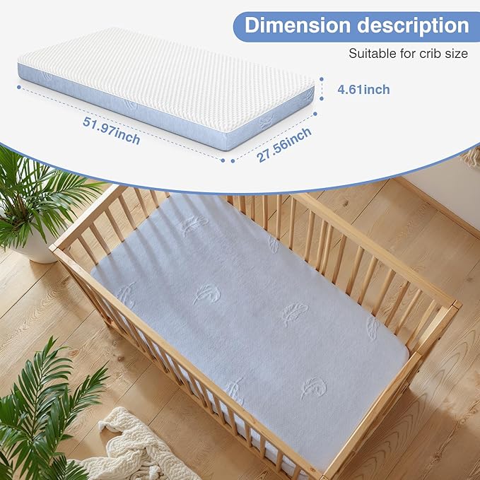 Dual-Sided Comfort Baby and Toddler Crib Mattress with Cool Gel Memory Foam, Triple-Layer Breathable Premium Baby-Mattress for Infant and Toddler with Removable Outer Cover -White&Blue