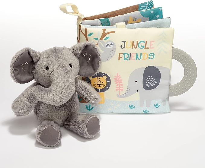 Lambs & Ivy Jungle Friends Developmental Soft Book & Elephant Plush Toy Gift Set