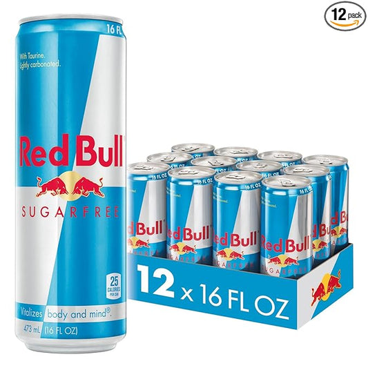 Red Bull Sugar Free Energy Drink with 151mg Caffeine plus Taurine & B Vitamins, 16 Fl Oz, Pack of 12 Cans