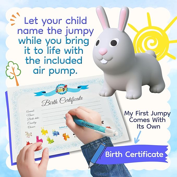 GERARDO'S Jumpy Toddler Bouncer - Animal Bouncy Bunny for Kids - Ride On Bouncy Animals for Toddlers 1-3 - Inflatable Hopper Toys for 1 + Year Old Girl or Boy - Indoor and Outdoor Birthday Gifts