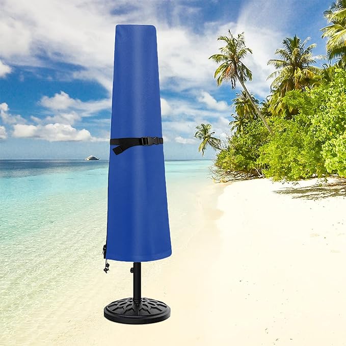 Patio Umbrella Cover, Waterproof Umbrella Covers for 7ft to 9ft Outdoor Umbrellas Market Parasol Covers with Push Rod, Blue