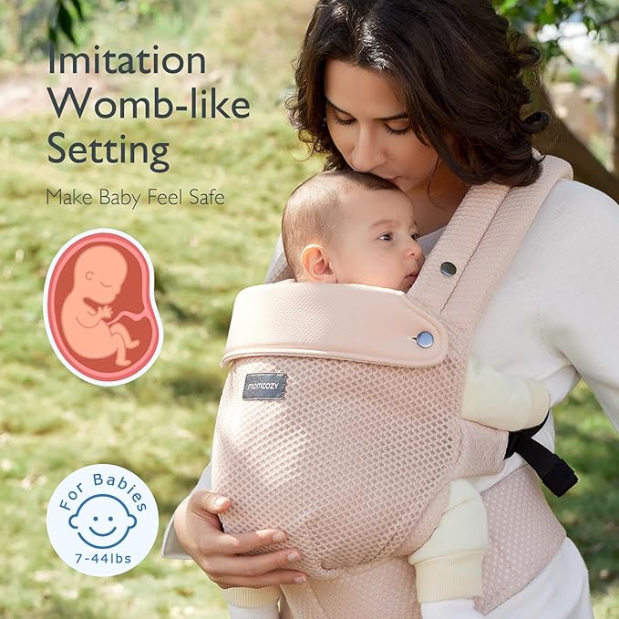 Momcozy Breathable Mesh Baby Carrier, Ergonomic and Lightweight Infant Carrier for 7-44lbs with Enhanced Lumbar Support, All Day Comfort for Hands-Free Parenting, Air Mesh-Pink