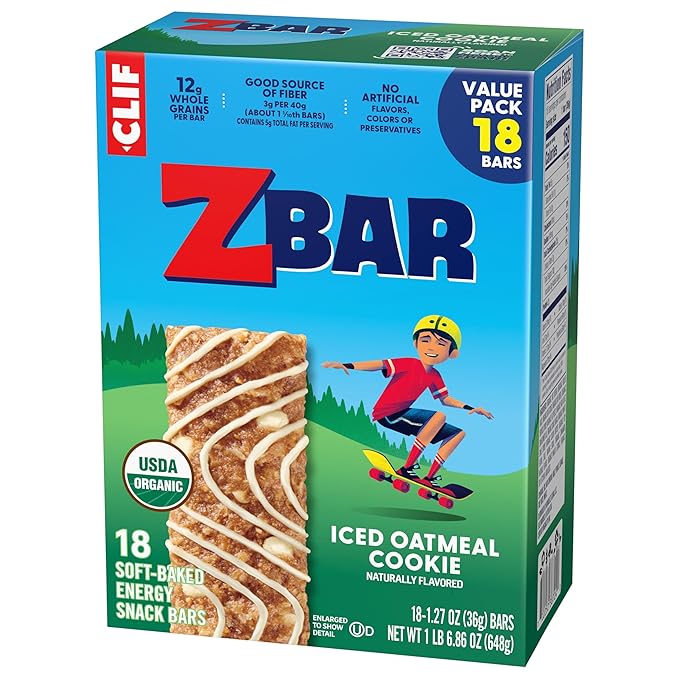 CLIF Kid Zbar - Iced Oatmeal Cookie - Soft Baked Whole Grain Snack Bars - USDA Organic - Non-GMO - Plant-Based - 1.27 oz. (18 Pack)