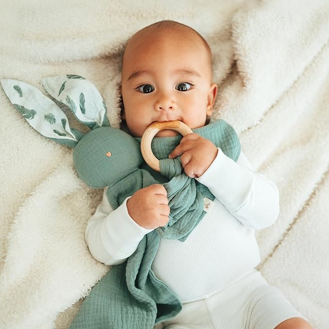 Mikito Organic Cotton Baby Muslin Lovey Bunny - Oeko-TEX & GOTS Certified - Security Blanket & Perfect Loveys for Babies - Unisex New Baby Gift for Ultimate Comfort & Peaceful Dreams