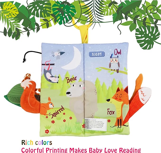 Jungle Baby Stroller Toys,Baby Books 0-6 Months,Touch and Feel Crinkle Cloth Books for Babies Infant Newborn Toys 0-3-6-12-18 Months, Interactive,Shower Gifts for Boys Girls