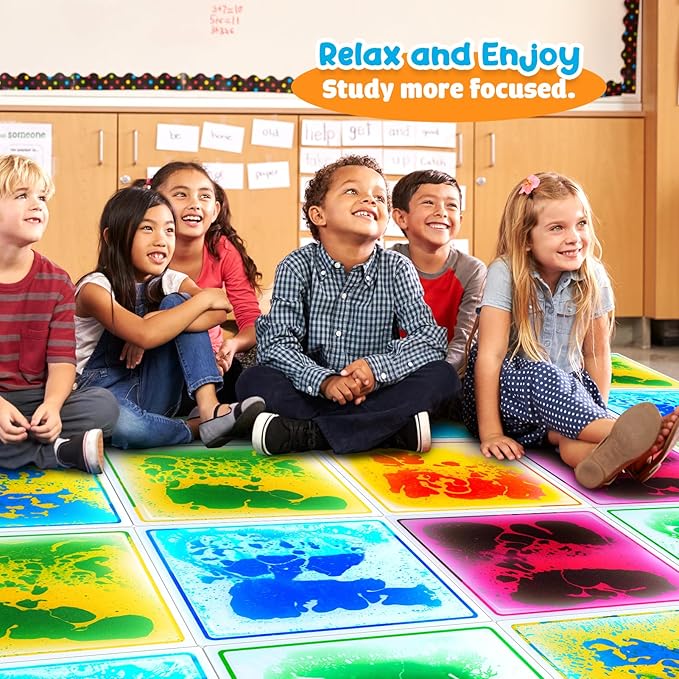 Sensory Floor Tiles for Kids Toddlers: 6 Pack Liquid Play Mats, 12"x12" Squares Autism Sensory Puzzle Pad, Lava Tiles Games Dance Step Pads, Preschool Classroom Montessori Gross Motor Daycare Toys