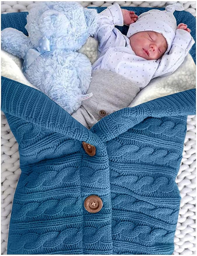 XMWEALTHY Unisex Infant Swaddle Blankets Soft Thick Fleece Knit Baby Girls Boys Stroller Wraps (Dark Blue)
