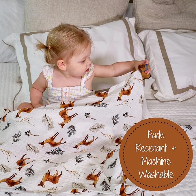 LollyBanks Swaddle Blanket | 100% Muslin Cotton | Newborn and Baby Nursery Essentials for Boys, Registry | Deer Print
