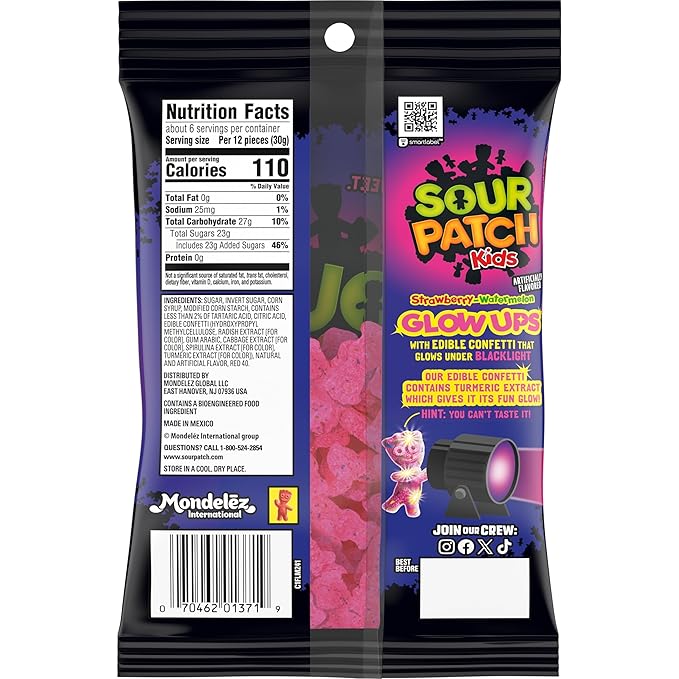 SOUR PATCH KIDS Glow Ups Strawberry-Watermelon Soft & Chewy Candy, Bulk Candy, 12-6.7 oz Bags