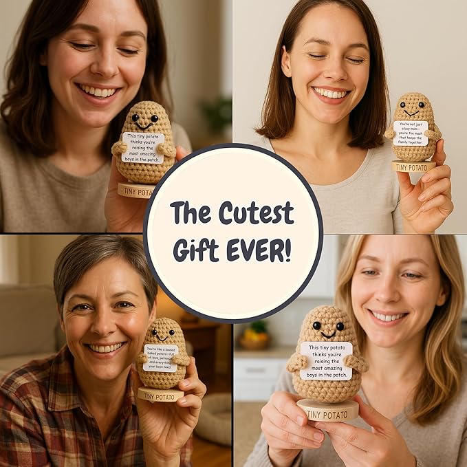 Boy Mom Gift - Handmade Crochet Potato Doll with 30 Empowering Signs for a Mother of Sons Boys - New Mom Present Idea - Postpartum Gifts for After Birth for New 1st Time Moms, Coworker, Friends, Women