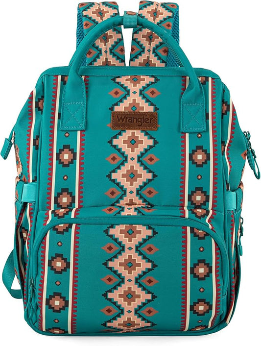 Wrangler Diaper Bag Backpack Aztec Travel Backpack Purses Western Multi-Function Baby Bags for Mom with Waterproof Insulated Pockets