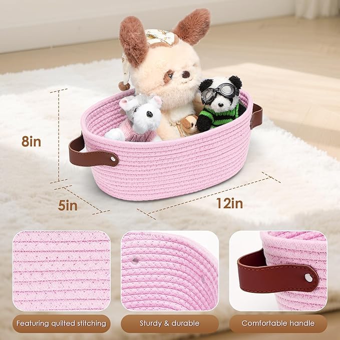 CHEPULA 2 Pack Woven Basket with Gift Bags and Ribbons, Gift Basket Empty for Organizer Baby Shower, Holiday Presents, Wedding, Storage Basket for Nursery (Pink)