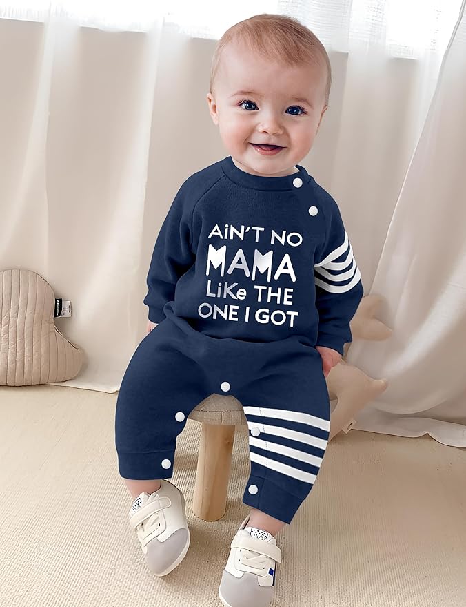 Baby Boy Clothes Infant Mamas Print Romper Stripe Sleeve Outfits Fall Winter Baby Clothing Jumpsuit