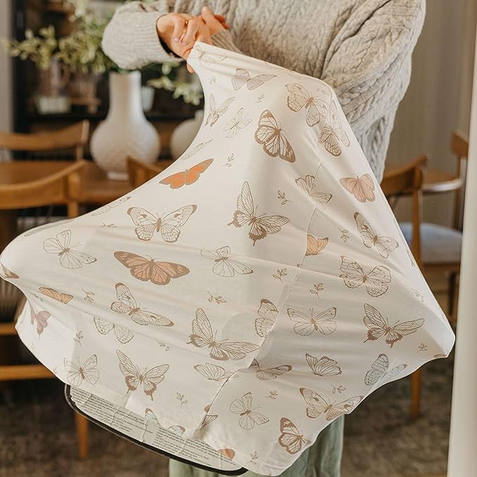 Baby Car Seat Cover Canopy and Nursing Cover Multi-Use Stretchy 5 in 1 Gift "Luna" by Copper Pearl