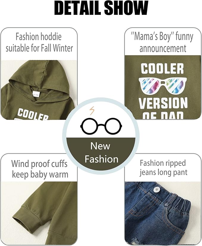 NZRVAWS Baby Boy Clothes Toddler Boy Outfit 2 3 4T 6 12 18 24 Month Fall Winter Hoodie Ripped Jeans Clothing