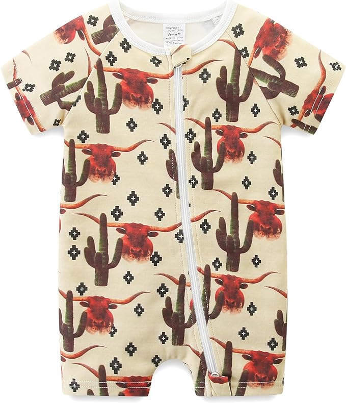 Baby Boy Girl Romper Short Sleeve 100% Cotton Bodysuit Outfits 2 Way Zipper Jumpsuit